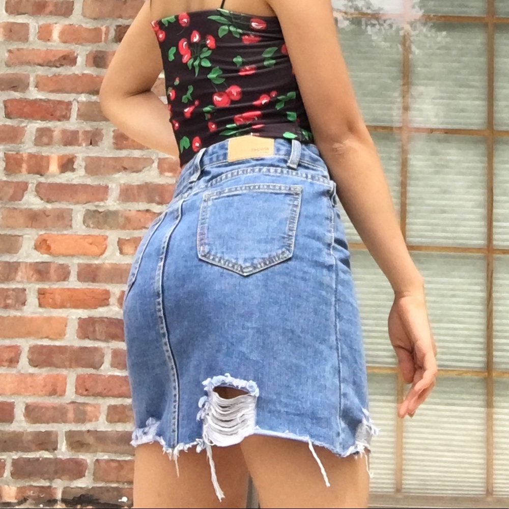 Vintage ripped denim skirt